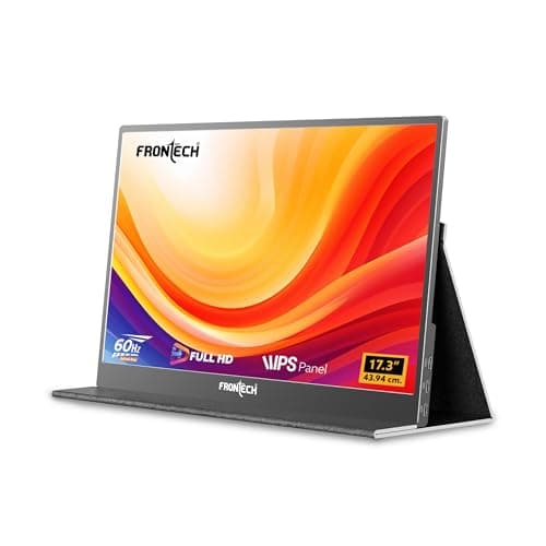 FRONTECH 17.3" Portable LED Monitor | Full HD 1920×1080 IPS Display | 60Hz Refresh Rate | Mini HDMI & Dual Type-C Ports | Built-in Speaker | Kickstand Cover | External Laptop Monitor (MON-0084)