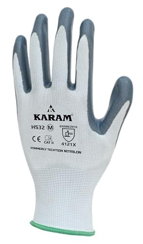 Karam HS32 Nitrile Palm Coated Safety Work Gloves | Excellent Grip, Flexible & Durable with Elasticated Wrist for Secure Fit | Tear & Abrasion Resistant Safety Hand Gloves | Size-L | Pack of 10 4
