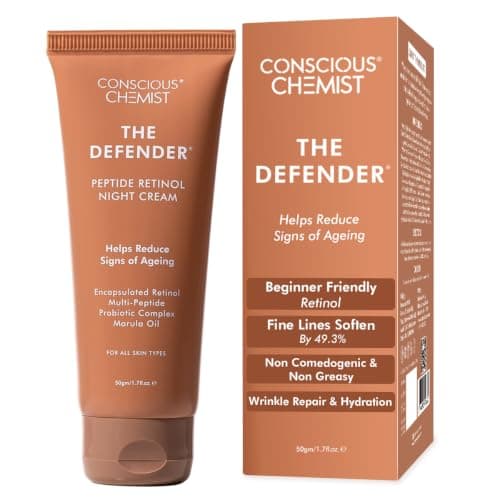 Conscious Chemist 0.2% Retinol Moisturizer Cream | 50g | Pro-Collagen Night Cream For Men & Women, Multi peptide Anti aging Face cream, Reduces Fine lines, Neck lines & Wrinkles, All Skin Types