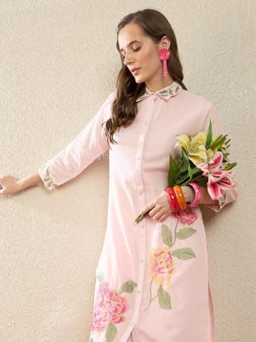 INDO ERA Women Pink Pure Cotton Co-Ord Set | Kurta Pant Set for Casual Wear,IESTR11946M | Co Ord Set For Women Stylish | 3