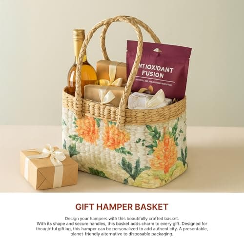 Habere India-All the Cultures Fabricating India Picnic Baskets | Lunch Bag | Jute/Cane Basket for Gifting | Tiffin Basket | Jute Oval Gift Baskets (Design 06 - L26 x W20 x H18 cm) 4