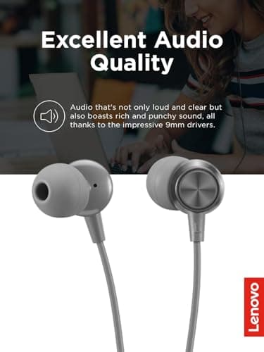 Lenovo 110 Analog in-Ear Wired Earphone with 3.5 mm Audio Jack, Noise Isolation, Built-in Mic & Inline Controls, Comfortable Fit, Grey – Universal Compatible Earbuds for Music & Calls 3