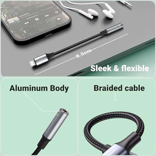 ZEBRONICS LTAux10, Lightning to 3.5 mm Converter, Built-in DAC Chip, Braided Cable, Aluminum Body, Supports Both Mic & Audio, Compatible with iPhone 14 | 13 | 12 | 11 | XS | X | 8 | 7 | 6 | 5 5