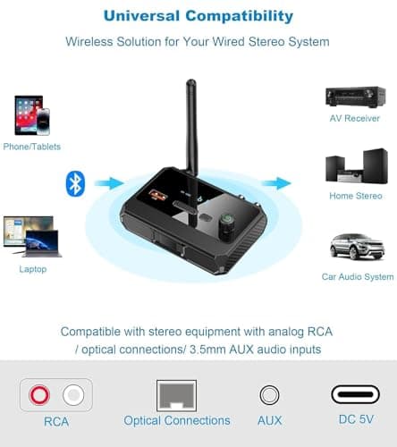 Tobo Bluetooth 5.3 Receiver for Home Stereo, Low Latency & HD Music Audio Bluetooth to RCA Adapter for Stereo/Speakers/Wired Speakers/Home Music TD-1349WA 4