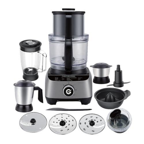 Gorek Technologies 1300W Food Processor with Copper Motor | 13-in-1 Multifunction Mixer Grinder | Premium Design & Finish Stainless Steel Jars, Dough Kneader, Citrus Juicer & Slicing Blades | GT-FP101