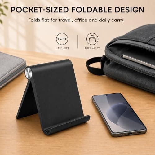 Sounce Multi-Angle Foldable Tablet & Phone Stand | Portable Tabletop Holder for iPhone, Android, Samsung, OnePlus, Xiaomi | Adjustable Desktop Stand for Bed, Office & Home (Black) 3