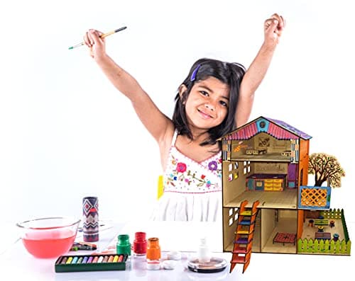 StepsToDo Big Size Doll House and Furniture Making Kit. Painting Kit. 18 Inch Height and 18 Inch Width. Premium Pine Wood 3D Puzzle. No Hammer, Glue Required. 2