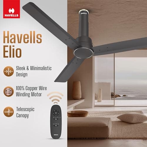 Havells 1200mm Elio BLDC Ceiling Fan | Remote Controlled, High Air Delivery Fan | 5 Star Rated, Upto 60% Energy Saving, 2+1* Year Warranty | (Pack of 1, Smoke Brown) 2