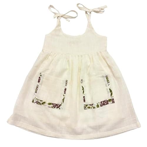 KOSHMOSH Pack of 4 Pure Cotton Frock for Baby Girl| Open Starp Dress with Double Pockets | Soft Fabric I Knee Length Casual Dress for Girls with Astar-Rust,White,Green,Yellow 2-3 Years 3