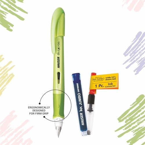 Hauser Inx Grip-it Fountain Pen | Ergonomically Aesthetic Designed for Firm Grip | Pastel Body Colors | 3 Ink Cartridges & 1 Ink Converter | Blue Ink, Pack of 2 (Body Color May Vary) 4
