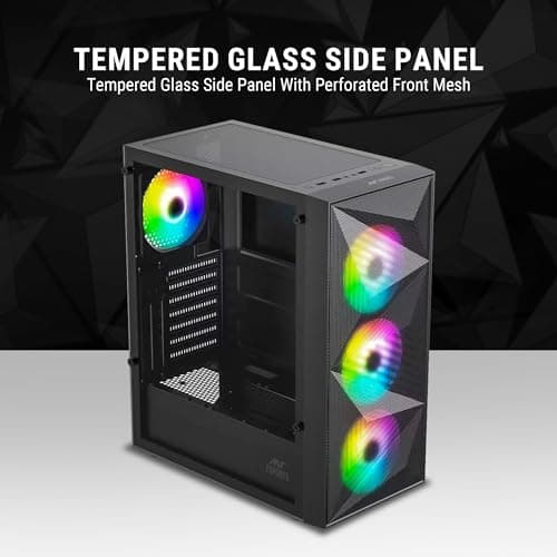 Ant Esports Elite 1200 ATX Computer Case/Gaming Cabinet - Black | Support ATX, Micro-ATX, Mini-ITX | Pre-Installed 3 Front Fans & 1 Rear Fan 3