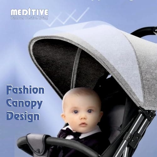 MEDITIVE Lightweight Baby Stroller, Baby Pram with Easy Folding, Fully Reclining, Sun Canopy - Easy Travel Kids Buggy Suitable from Birth to Approx. 4 Years - Blue 5