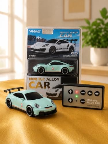 VS Shopee Mini R/C Alloy Drift Car 1:64 Scale – 2.4GHz 4WD RC Racing Desk Toy with LED Lights & Cruise Control Feature (Kids & Collectors Edition) (Porsche 911 GT3 (992 Generation).)