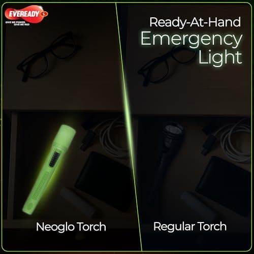 EVEREADY DL43 Neoglo, 1W Emergency Torch, Eveready’s 1st Glow-in-The-Dark Flashlight, Durable ABS Phosphorescent Body, Bright White LED, Powered by 3xAA Eveready Batteries (Included) 5
