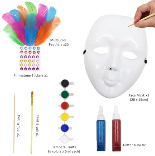 Asian Hobby Crafts Party Mask Painting Kit with White mask & Paints, Perfect DIY Art Activity for Kids & Adults, Birthdays, School Projects, Return Gifts, Party Favors & Creative mask Decorating Fun. 2