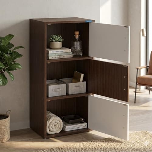 Nilkamal Sear Plus 3 Tier Wooden Free Standing Storage Cabinet | Engineered Wood | Multipurpose Storage Organizer for Clothes, Books, Toys | Legno Oak/Frosty White
