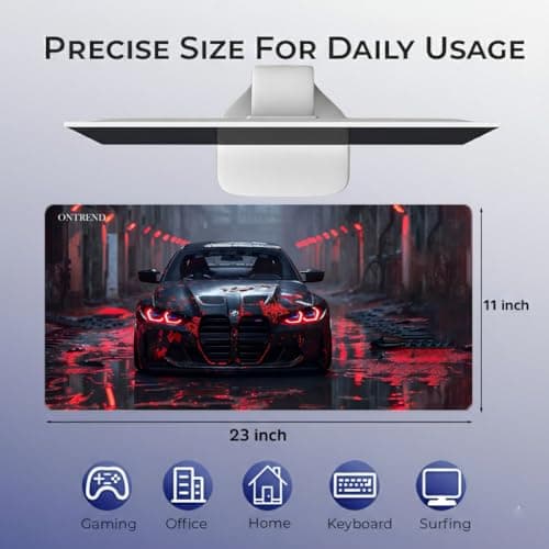ON TREND Extended Gaming Mouse Pad, Large Desk Mat with Non-Slip Rubber Base, Smooth Control Surface, 23 x 11 Inch (Car) 3