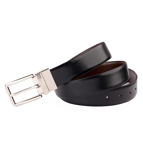 Bacca Bucci ® Men's Italian Top Grain Genuine Leather Reversible Classic Dress Belt with Rotating Metal Buckle (Black/Brown) 3