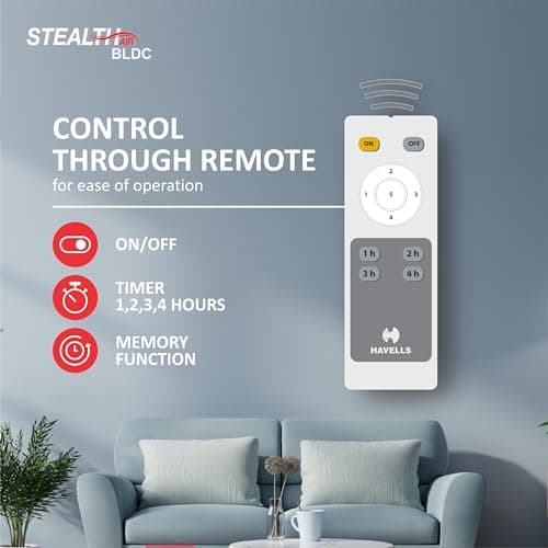 Havells 1200mm Stealth Air BLDC Motor Ceiling Fan | Remote Controlled, High Air Delivery Fan | 5 Star Rated, Upto 60% Energy Saving, 2 Year Brand Warranty | (Pack of 2, Pearl White) 2