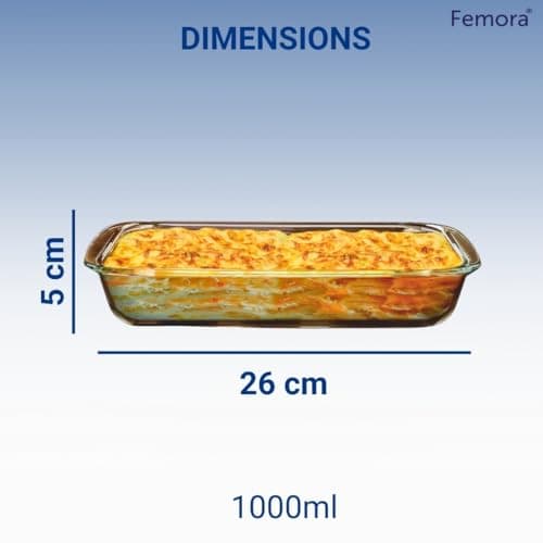 Femora Borosilicate Glass Baking Dish | 1 Year Warranty | Microwave Safe, Baking Tray for Microwave Oven, Oven Safe Cookware, Baking Dish for Oven, Transparent, Rectangle (Set of 1-1000 ml) 4