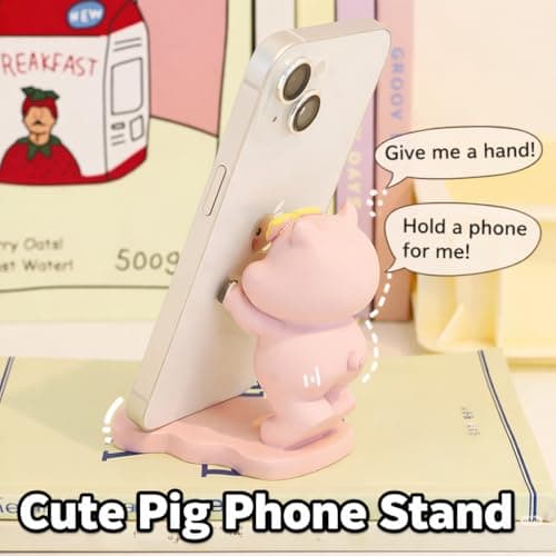 Cute Animal Phone Stand Holder for Desk, Cartoon Character Design with Bunny Cat Dog Pig, Mobile Holder for Smartphones, Anti-Slip Desktop Support (Pig Style) 4