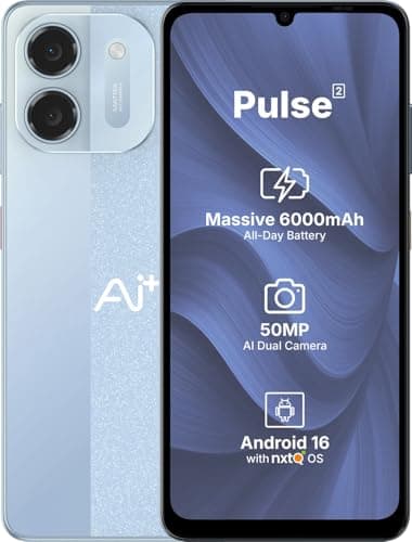 AI+ Pulse 2, 6.745 inch HD+ Display, 4GB RAM, 64GB Storage, Android 16, Unisoc T7250 Octa Core, 50MP Camera, 6000mAh Battery, Blue