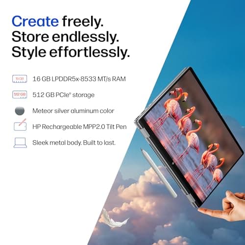 HP OmniBook X Flip OLED (Previously Envy) Intel Core Ultra 5 226V, 40 Tops(16GB LPDDR5X,512GB SSD) 3K, Touch, 120hz,14''/35.6cm, Win11, Office24, Meteor Silver,1.38kg, fm0058TU,Pen, Next Gen AI Laptop 4