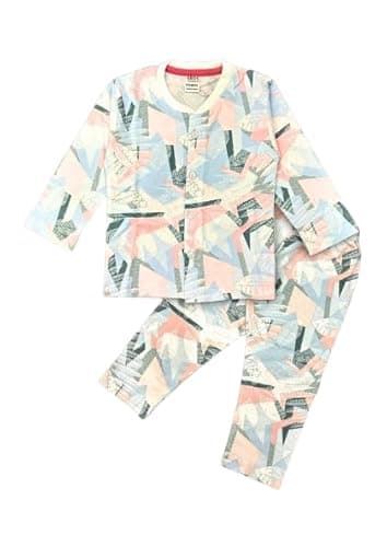 3BROS Unisex Kids Cotton Bodysuit Style Night Suit with Full Sleeves Top and Pajama Set for Baby Boys & Girls Home Wear Sleepwear (18–24 Months, White) Pack of 1