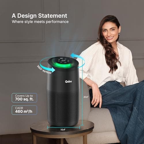 Qubo Smart Air Purifier R700 for Home by Hero Group | 700 Sq Ft | 99.99% Allergen Removal | HEPA H13 | 9000 Hrs Filter Life | App & Voice Control | Energy Saving | Ultra-Quiet BLDC Motor 5