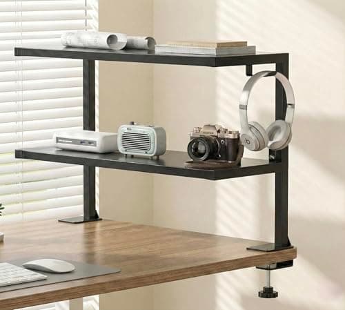 Tisany 22 Inch Adjustable Storage Organizer with Headphone Holder, Heavy Duty Desk Shelf Clamp-On Above or Under -Desktop, Over or Under Table 4