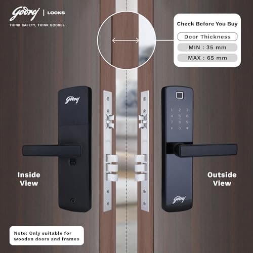 Godrej Smart Lock I Catus Connect I Digital Lock for Wooden Door |5 in 1 Access IWiFi I Fingerprint I RFID Card I PIN Access I Mechanical KeyI 3 Dead Bolts I Black I 3 Yrs Warranty 2