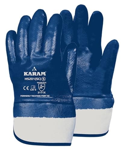 Karam HS201(SC) Nitrile Fully Coated Safety Glove with Safety Cuff | Excellent Flexibility & Dexterity | Oil Repellent, Abrasion Resistant Work Gloves | Size-L | Pack of 3 3