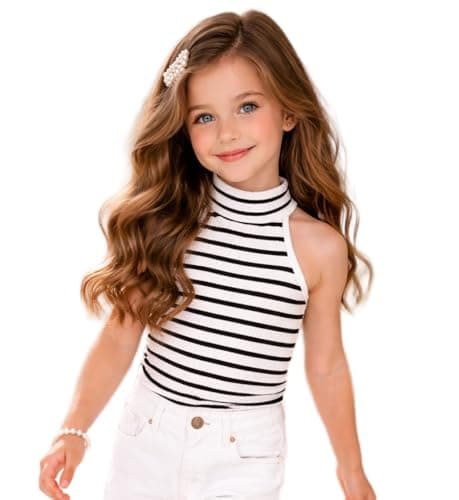 Ninas Baby Girls Solid Cotton Blend Dress Style T Shirt Top (8-9 Years, Black&White)