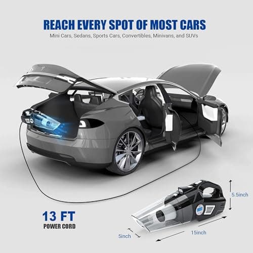 kapicon KP-CVC30 Car Vacuum Cleaner with Tyre Inflator 8000Pa Suction Power Wet & Dry Cleaning LED Light 13FT Cord Portable Handheld Vacuum for Car 5