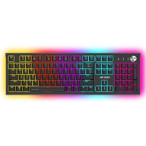 Ant Esports MK1850 Mechanical Wired Gaming Keyboard Blue Switch Hot-Swap Mech Keyboard with Volume Knob 17 Modes RGB Backlit Full Keys Anti-Ghosting,Dual Colour Injection Moulded Key capsfor PC-Black