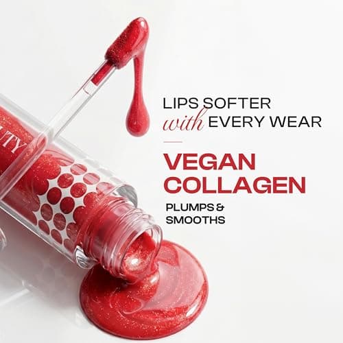 Dream Beauty Solace Lip Gloss | Red with Gold Shimmer | Non-sticky tinted collagen lip gloss with Hyaloronic Acid and Vitamin E for Hydrated, Plump and Smooth Lips | Luxurious Application Long-Lasting 5