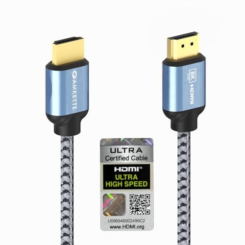 Amkette Ultra High Speed HDMI 2.1 Cable (1m/3.3ft) | 8K@60Hz, 4K@120Hz | 48Gbps | Certified with QR Code | eARC, HDR10+, VRR Support | Gold-Plated Connectors | Braided HDMI Cable for TV, PS5, Xbox