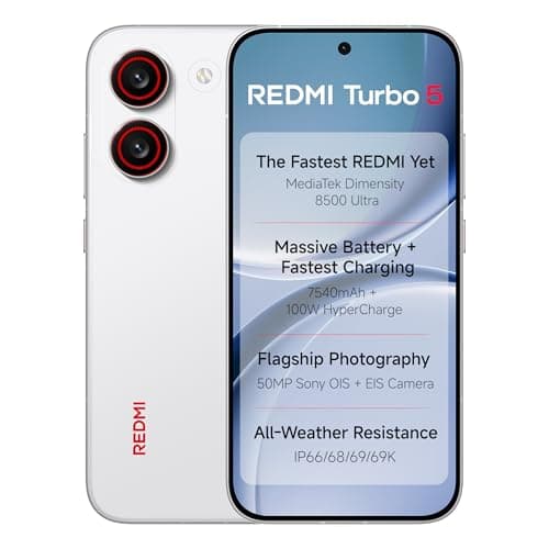 REDMI Turbo 5 (12GB + 256GB) Turbo White | Dimensity 8500 Ultra | Mega 7540mAh Battery | 100W HyperCharge | Compact 16.75cm(6.59) 120Hz AMOLED Screen | 50MP Sony OIS Camera | Upto 60% Assured Buyback