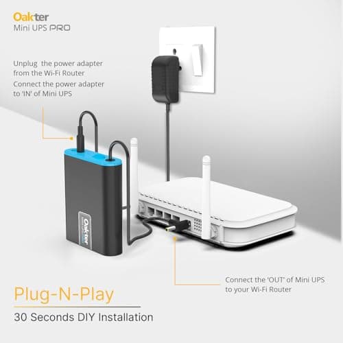 Oakter Mini UPS PRO for High Capacity WiFi Routers 12V & Upto 3A | Battery 4000 mAh | Power Backup Upto 8 Hours | Support Jio, Airtel & Other Routers | Current Surge & Deep Discharge Protection | 6