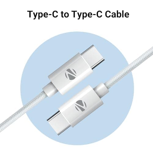 ZEBRONICS Type C to Type C Strong Braided Cable, 60W PD Fast Charging, for iPhone 16 Series, 15 Series, iPad, MacBook, Samsung, Other Android Devices, Data Sync, 1 Meter (ZEB-TT60+) White 2