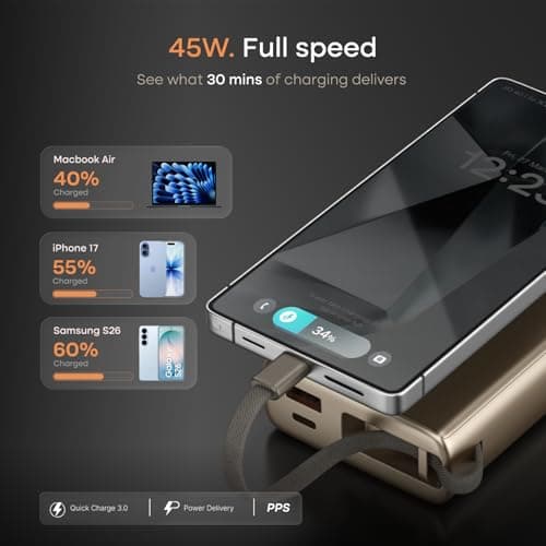 Noise Power Bank 20000mAh 45W Ultra Fast Charging: Built-in Type-C Cable, Digital Battery%, Advanced Safety Protection, Metallic Finish, Triple Device Charging, PD 3.0, BIS Certified (Green) 5