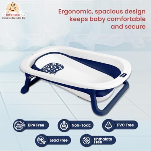 Infantso Premium Bath Tub for Baby 0-5 Years, Newborn Baby Essentials, Kid-Friendly-Mini Swimming Pool with Drain Plug, Portable Bathtub for Newborn Baby|Folding Bathing Tub Girls&Boys with Soap Tray 4