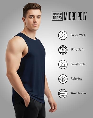 Peppyzone Men’s Printed Sleeveless Gym Tank Top | Quick-Dry Sports Vest for Workout, Training & Running | Lightweight Breathable Fabric | Activewear for Men (in, Alpha, S, Regular, Navy Blue) 4
