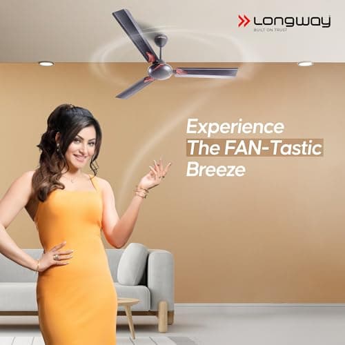 LONGWAY Creta P1 1200 mm/48 inch Ultra High Speed 3 Blade Anti-Dust Decorative Star Rated Ceiling Fan (Smoked Brown, Pack of 1) 2