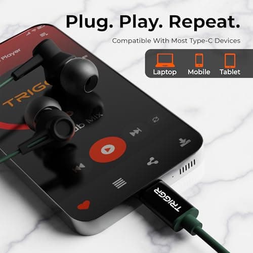 TRIGGR Zing Type-C Wired Earphones with 13mm Driver, in-line Controls, Rich Bass, Mic Wired (Combat Green, in The Ear) 4