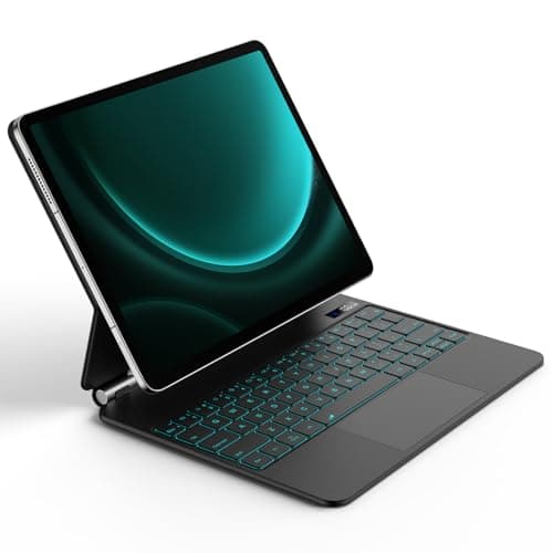 GOOJODOQ Magic Keyboard for Samsung Galaxy Tab S9+/S9 FE+/S8+/S7+/S7 FE 12.4 inch,12.4" Magnetic Keyboard Case with Floating Cantilever Stand,Anywhere Touchpad with LCD Display & 7 Colors Backlit