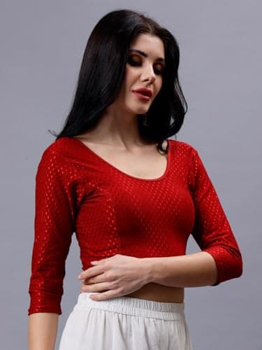 Plus Size Women Round Neck Stretchable Cotton Full Sleeve Saree Blouse Readymade 3