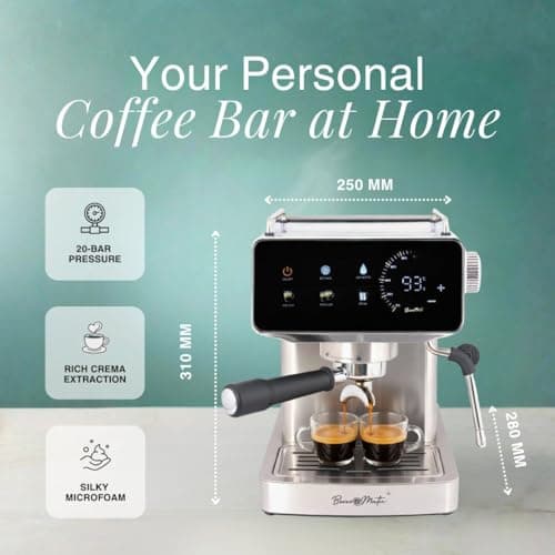 BEVEROMATIC Espresso Coffee Machine I BIS Certified-Made in India I Touchscreen Display I Milk Frother I 1350 Watts, 20 Bar Pump, 1.8 Ltr Water Tank I Latte & Cappuccino Maker for Home & Office 4