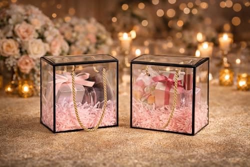 SATYAM KRAFT 6 Pcs Transparent Gift Goodie Boxes Packaging Hamper Boxes for Wedding Return Gifts Valentine Gifting item for Him Her, Birthday Celebration, Engagement, Anniversary (Black, 20 cm)