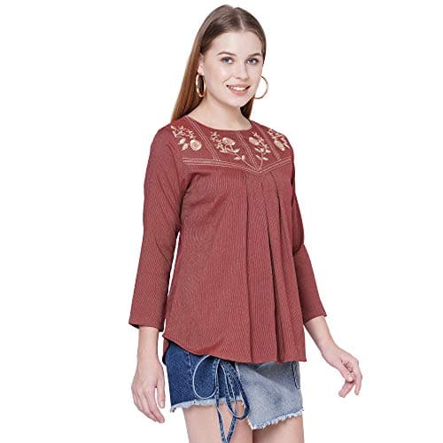 Go.4.it Rayon Pin Stripes Women's Top with Classy Embroidery Cinnamon 2